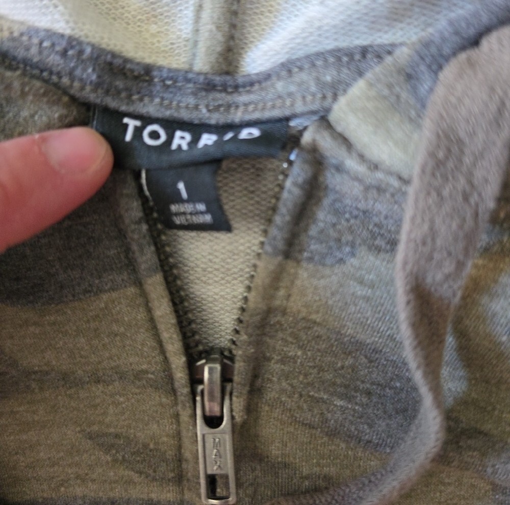Torrid Full-Zip Hooded Sweater in Olive Camo - Picture 2 of 3